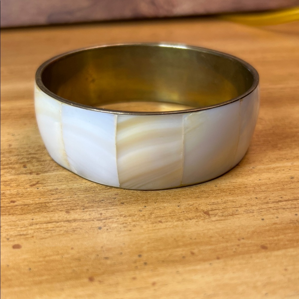 Vintage brass mother of pearl bangle